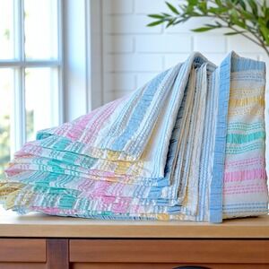 Orvis Twin Seersucker Cover – Multicolor Pastel Stripe – 100% Cotton –...